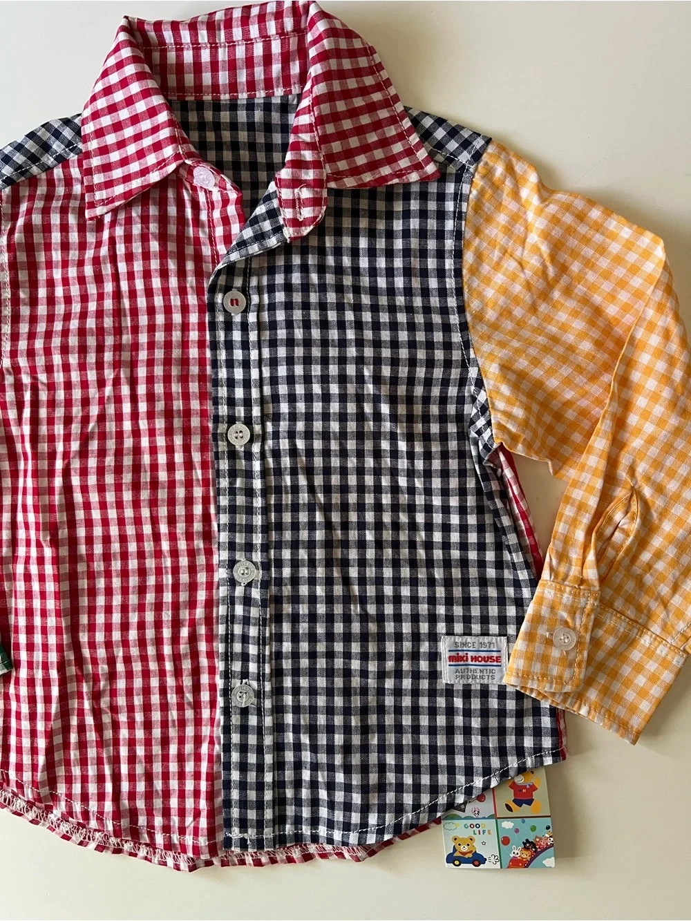 NWT Miki House Gingham Patchwork Shirt 3-4T